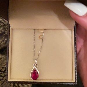 ruby;sterling silver;white sapphire drop necklace